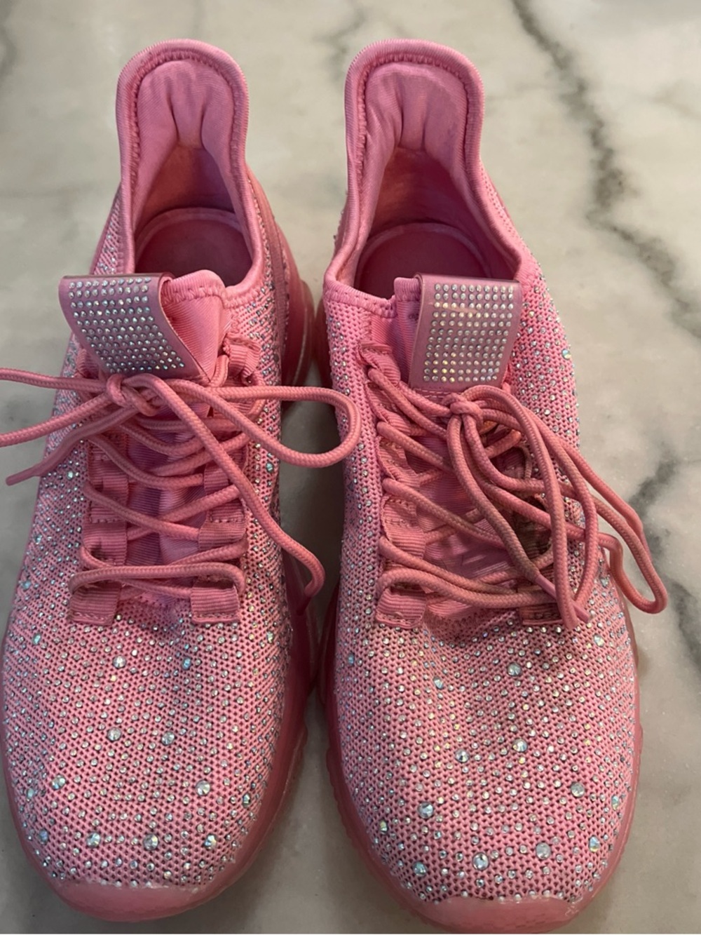Pink Crystal Embellished Women's Athletic Sneakers